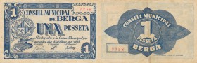 BILLETES. BILLETES LOCALES. 1 Peseta. Berga (Barcelona), C.M. 10 Mayo 1937. MBC+/MBC