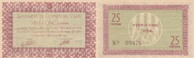 BILLETES. BILLETES LOCALES. 25 Céntimos. Codines del Vallés (Barcelona), Ay. 10 Mayo 1937. Sello en seco. MBC+