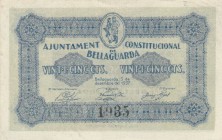 BILLETES. BILLETES LOCALES. Lote de 2 billetes. 25 y 50 Céntimos. Bellaguarda (Lérida), Ay. 3 Diciembre 1937. SC-. MBC