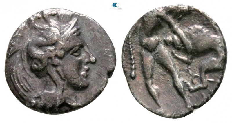 Calabria. Tarentum 380-325 BC. 
Diobol AR

 10mm., 0,76g.



very fine