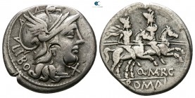 Q. Marcius Libo. 148 BC. two bank marks on obverse. Rome. Denarius AR