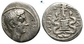 Octavian 29-27 BC. Struck 29-28 BC, bank marks on obverse. Uncertain mint or Ephesus. Quinarius AR