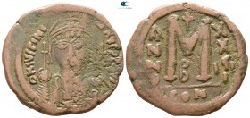 Justinian I AD 527-565. Dated RY 29=AD 555/6. Constantinople. Follis Æ