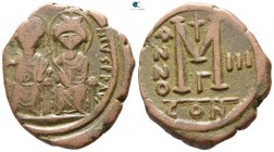 Justin II and Sophia AD 565-578. Dated RY 3=AD 567/8. Constantinople. Follis Æ