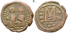 Justin II and Sophia AD 565-578. Dated RY 4=AD 568/9. Constantinople. Follis Æ