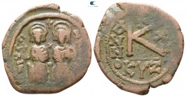 Justin II and Sophia AD 565-578. Dated RY 12(?)=AD 576/7. Cyzicus. Half follis Æ