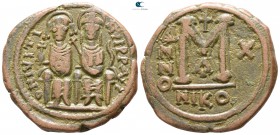 Justin II and Sophia AD 565-578. Dated RY 10=AD 574/5. Nikomedia. Follis Æ