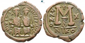 Justin II and Sophia AD 565-578. Dated RY 10=AD 574/5. Nikomedia. Follis Æ