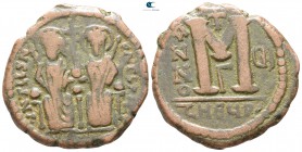 Justin II and Sophia AD 565-578. Dated RY 6=AD 570/1. Theoupolis (Antioch). Follis Æ