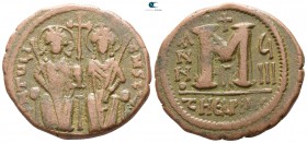 Justin II and Sophia AD 565-578. Dated RY 9=AD 573/4. Theoupolis (Antioch). Follis Æ