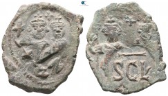 Heraclius with Heraclius Constantine AD 610-641. Uncertain Sicilian mint. Follis Æ