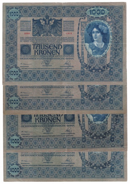 Austria, zestaw 1000 koron 1902 (4 szt) Obiegowe egzemplarze 
Grade: VF