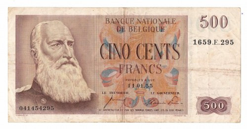 Belgia, 500 franków 1950 Obiegowy egzemplarz. 
Grade: VF-