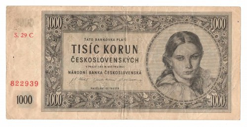 Czechosłowacja, 1000 koron 1945 Obiegowy egzemplarz 
Grade: VF-