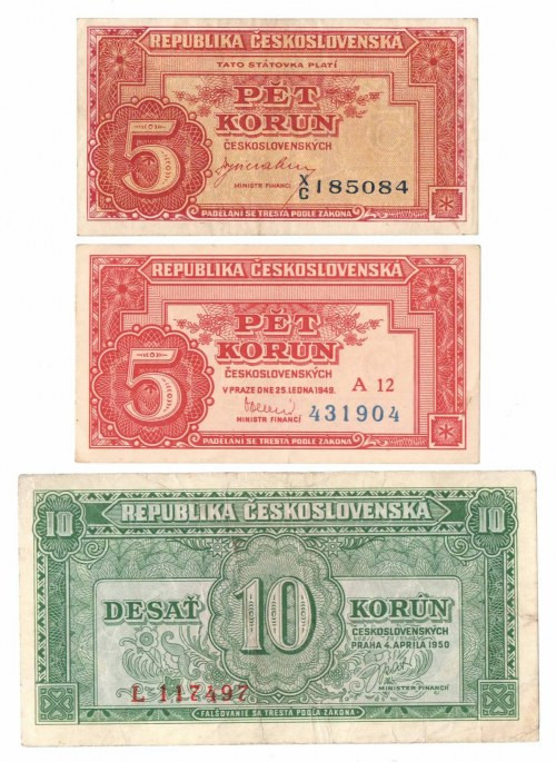 Czechosłowacja, zestaw 5, 10 koron 1949-1950 Obiegowe egzemplarze 
Grade: VF