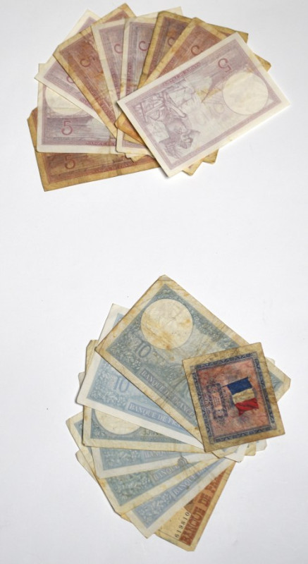 Francja, Zestaw banknotów (17 egzemplarzy) Zestaw 17 banknotów w obiegowym stani...