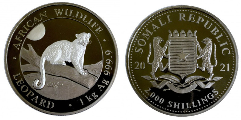 Somali Republic, 2000 shillings 2021 - 1 kg Ag Okazała moneta o wadze 1kg wybita...