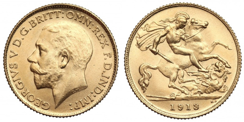 UK, 1/2 sovereign 1913 Piękny, menniczy egzemplarz. Awers: głowa króla w lewo, w...