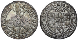 Austria, 3 kreuzer 1680 Salzburg