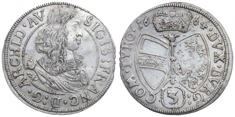 Austria, Sigismund Franz, 3 kreuzer 1664, Hall Ładny, rzadszy na rynku egzemplar...