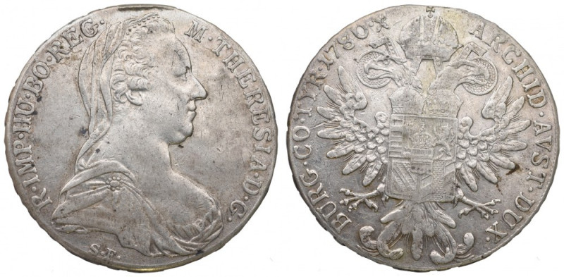 Austria, Maria Theresia, Thaler 1780 Obiegowy egzemplarz. Patyna. Ślad po zawies...