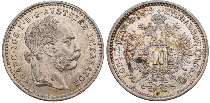 Austria, Franz Joseph, 10 kreuzer 1872 Menniczy egzemplarz z wyśmienicie zachowa...