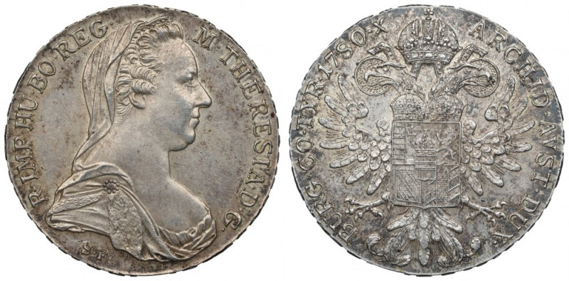 Austria, Marie Theresia, Thaler 1780 - restrike Piękny egzemplarz. Ciemna patyna...