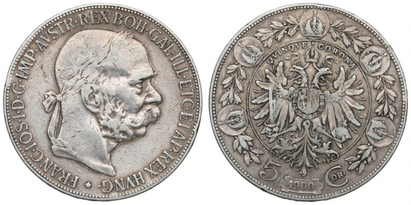 Austria, Franz Joseph, 5 corona 1900 Obverse: Franz Joseph bust (right) with lau...