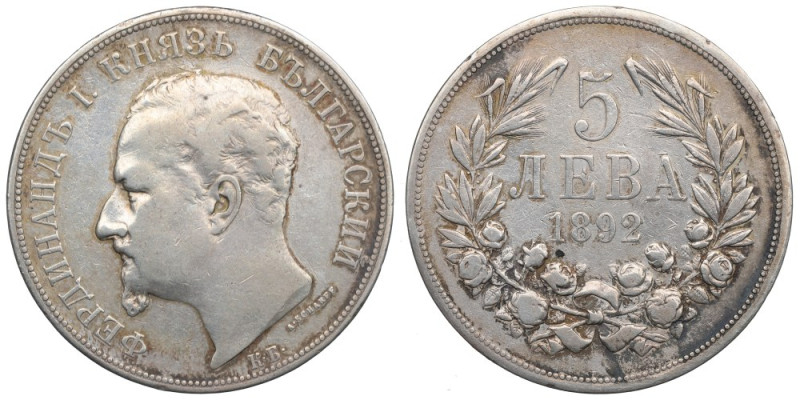 Bulgaria, 5 leva 1892 Ładny obiegowy egzemplarz. 
Reference: Krause KM#18
Grad...