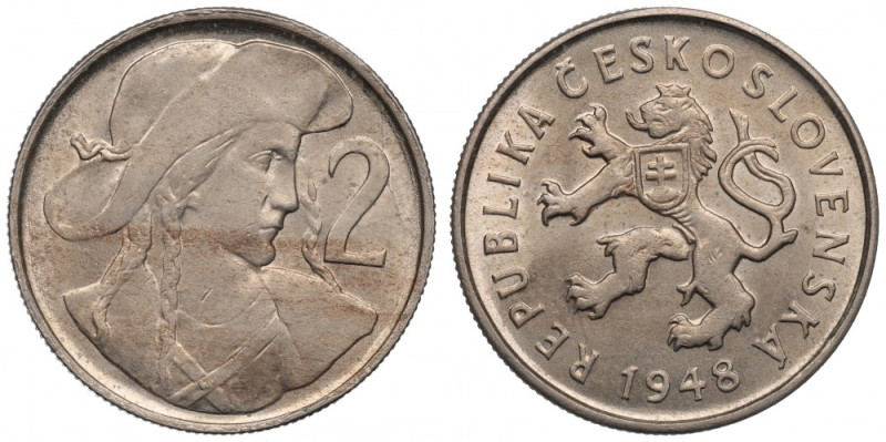 Czechoslovakia, 2 korun 1948 Piękny, menniczy egzemplarz. Reference: Krause KM#2...