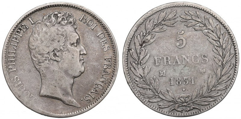 France, 5 francs 1831 Obiegowy egzemplarz. 
Grade: VF-/VF