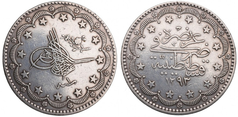 Ottoman Empire, 20 kurus 1876 Ładny egzemplarz. Srebro , waga 24g. Reference: Kr...