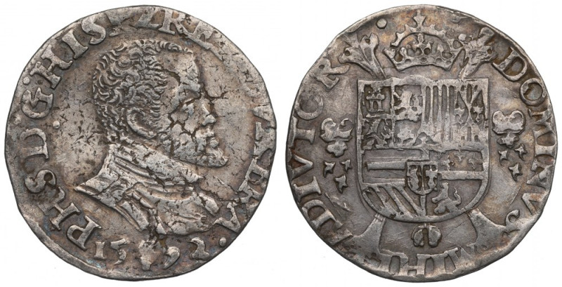 Spanish Netherlands, 1/2 ecu 1592 Ładny, dobrze czytelny egzemplarz. Pozycja spo...