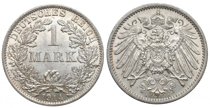 Germany, 1 mark 1914 A, Berlin Wyśmienity, menniczy egzemplarz. Doskonały zegaro...