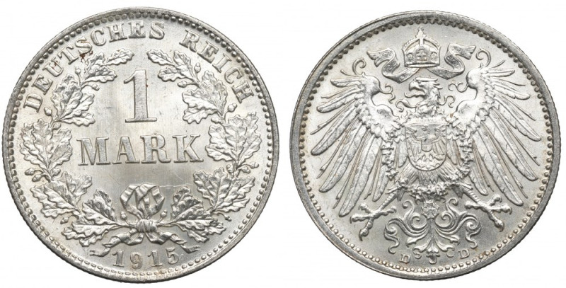 Germany, 1 mark 1915 D, Munich Wyśmienity, menniczy egzemplarz. Reference: Jaege...