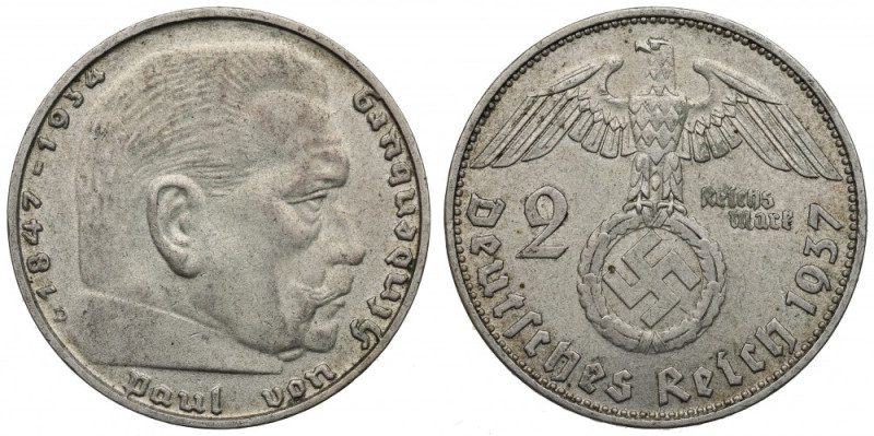 III Reich, 2 mark 1937 Hindenburg D - Double die ! Bardzo ładny egzemplarz z def...