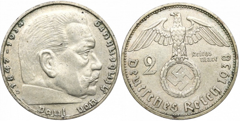 III Reich, 2 mark 1937 Hindenburg D - Double die ! Bardzo ładny egzemplarz z def...