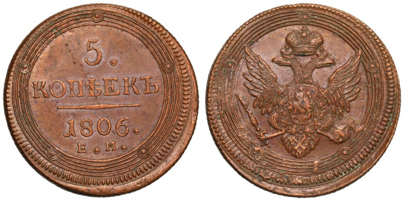 Russia, Alexander I, 5 kopecks 1806 Bardzo ładny egzemplarz. Reference: Bitkin 2...