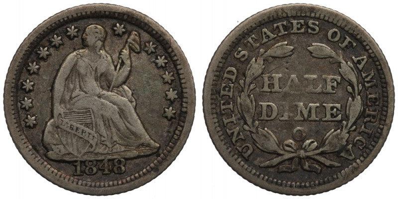 USA, Half dime 1848 Bardzo rzadka moneta. Reference: Krause KM# 76
Grade: VF 
...