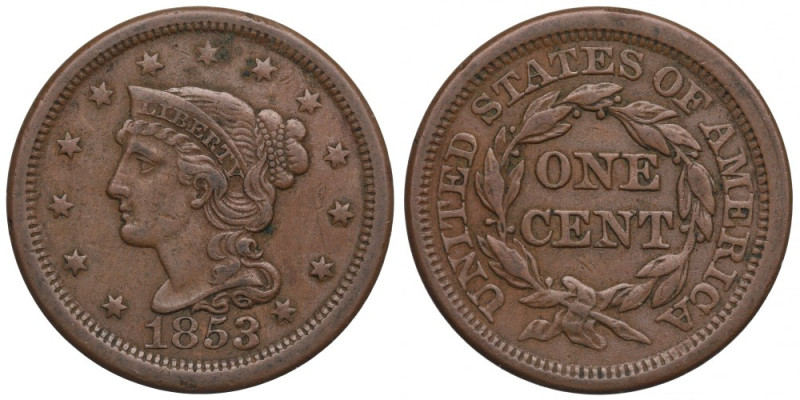 USA, 1 cent 1853 Ładny egzemplarz. Reference: Krause KM#67
Grade: XF- 

USA