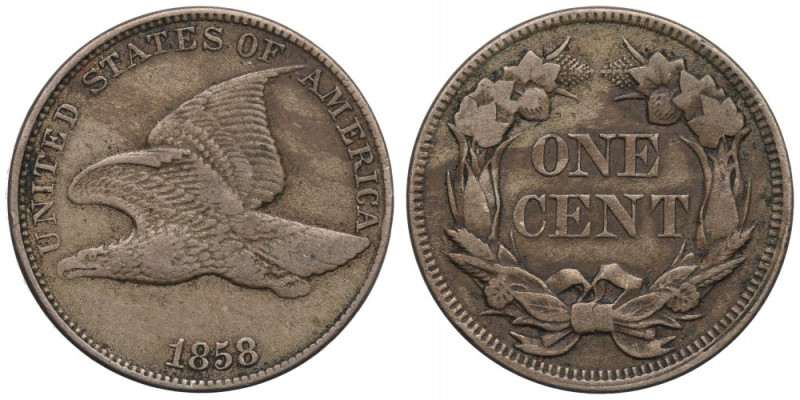 USA, 1 cent 1858 Ładnie zachowany egzemplarz. Awers: orzeł, w otoku legenda:
UN...