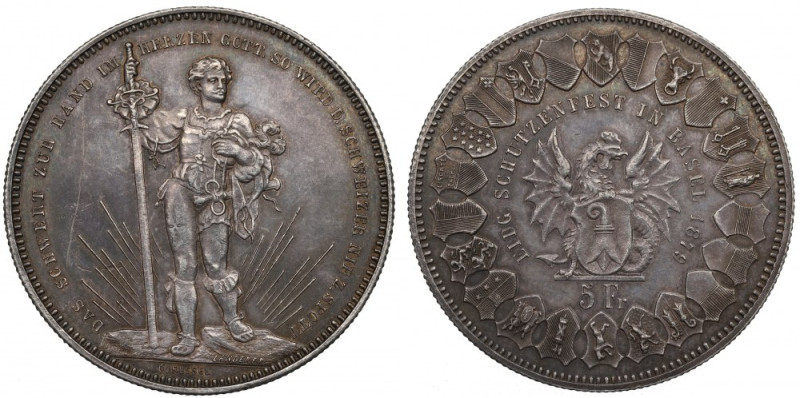 Switzerland, 5 francs 1879 Piękny egzemplarz z doskonale zachowanymi detalami i ...