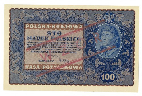 II RP, 100 marek polskich 1919 IH Serja A WZÓR Banknot w pięknym emisyjnym stani...