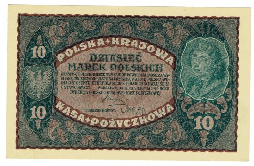 II RP, 10 marek polskich 1919 II SERJA CL &nbsp;Piękny stan banknotu z zachowany...