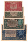 II RP, Zestaw 1, 5, 10, 100 marek polskich 1919 zestaw 4 egzemplarze