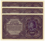 II RP, ZeZestaw 1000 marek polskich 1919 II seria G - 3 egzemplarze z jednej paczki