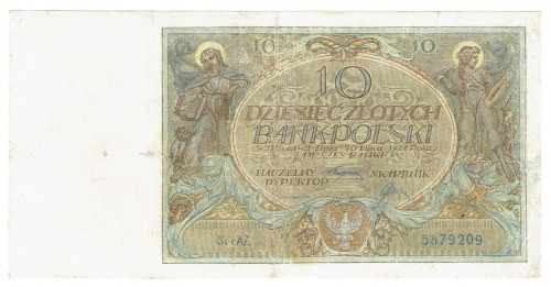 II Republic of Poland, 10 zloty 1926 series AB Bardzo rzadki banknot po przebyte...