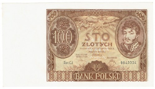 II RP, 100 złotych 1934 C.J. Banknot w pięknym stanie emisyjnym z charakterystyc...