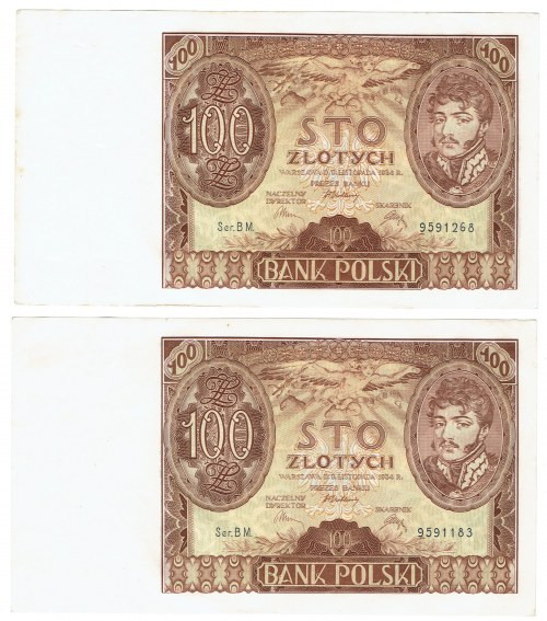 II RP, 100 złotych 1934 BM Banknot w ładnym stanie emisyjnym z charakterystyczny...