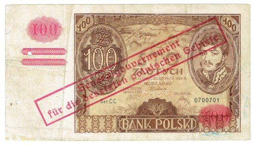 GG, 100 złotych 1940 - Ser. CC. Rzadki, oryginalny przedruk okupacyjny GG 
 Naj...